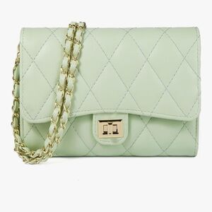 Quilted Chain Shoulder And Crossbody Bag in Mint Green